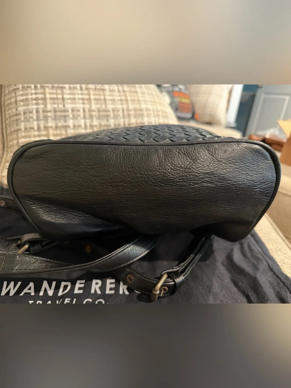 Wanderers Travel Co Pompeii Black Woven Leather Backpack Dust Bag EUC